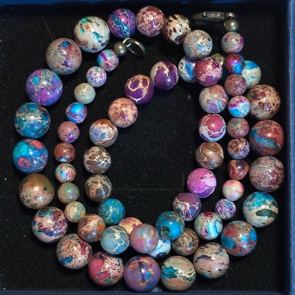 NWOT Imperial Jasper Natural Stone Necklace Purple & Blue 20 Inches w/Clasp - Picture 1 of 10